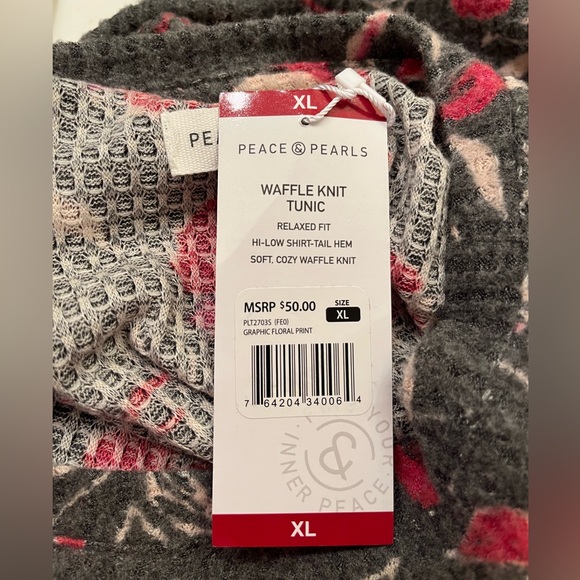 PEACE & PEARLS brand waffle knit tunic. NWT. Size XL. - Picture 4 of 4